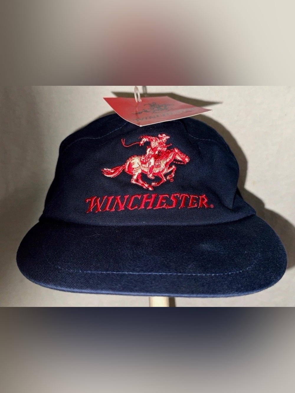 Winchester Hat Navy Blue Red Horse Rider Embroidered Lined Hunting Cap NWT 78340
